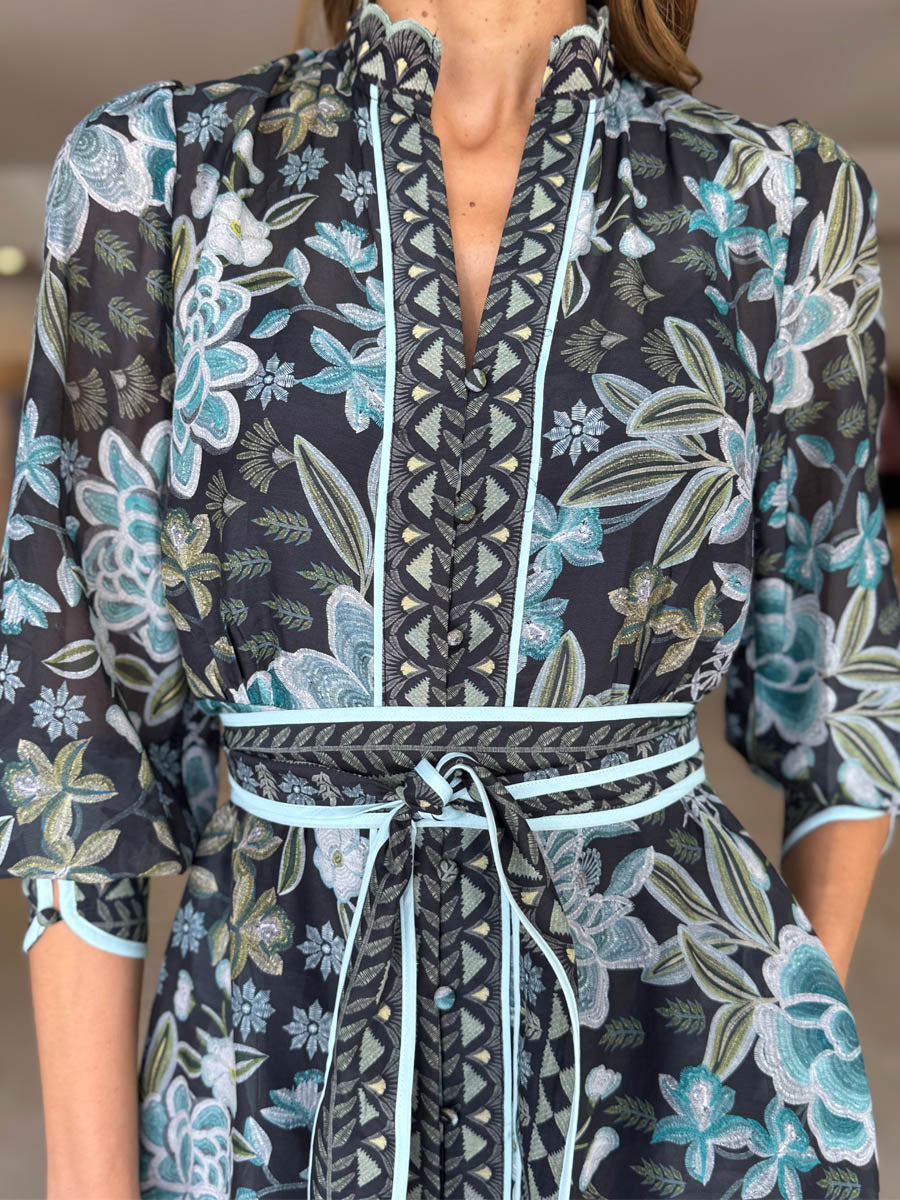 Elegant Printed Belted Maxi Dress