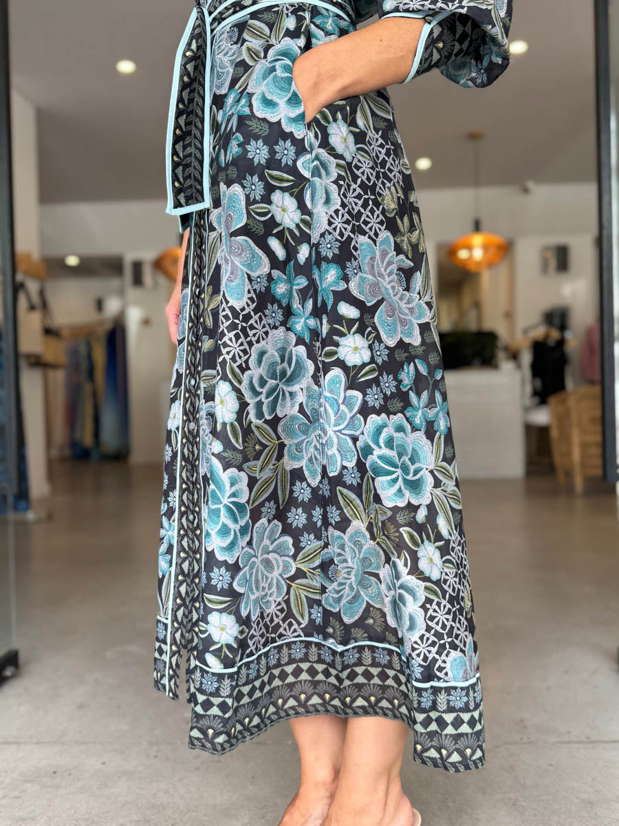 Elegant Printed Belted Maxi Dress