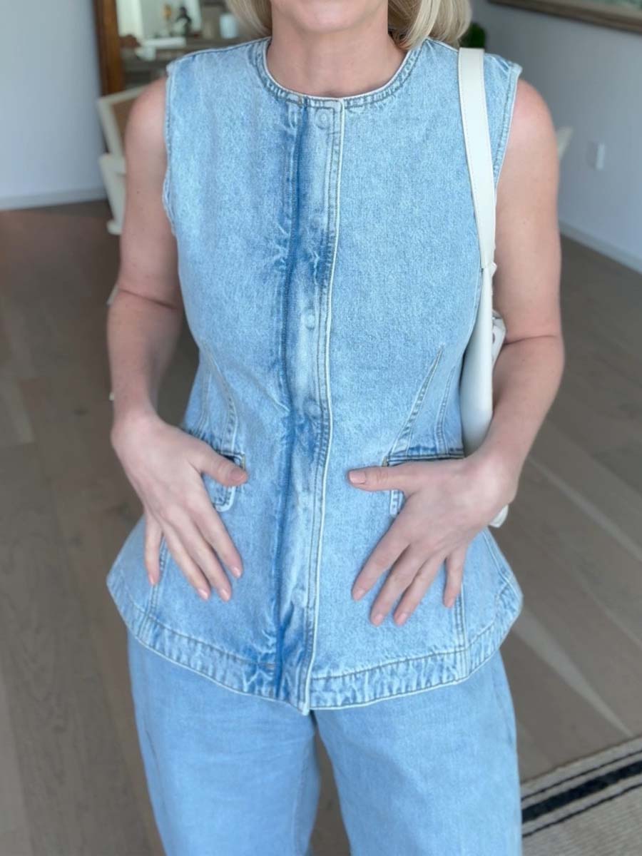 Denim Sleeveless Top & Barrel Leg Jeans
