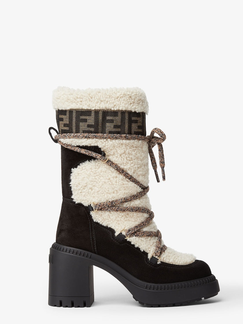 White Shearling and Suede Boots