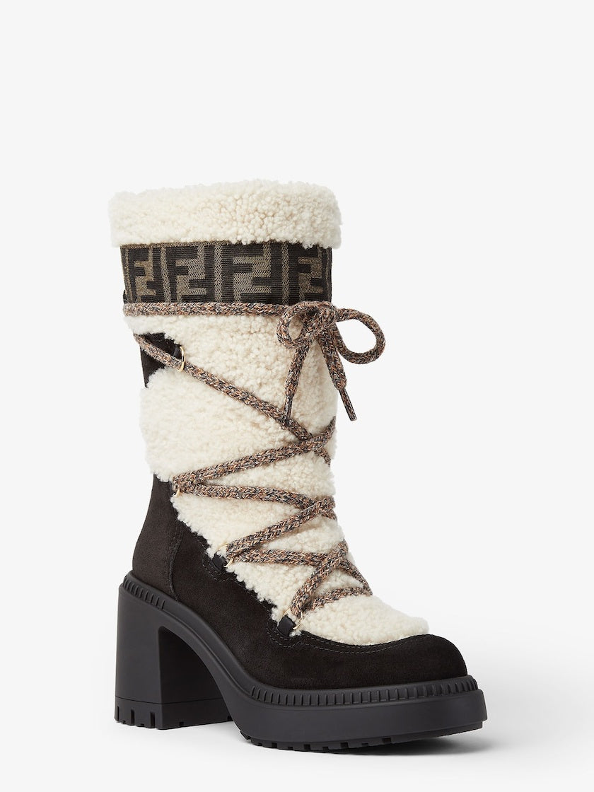 White Shearling and Suede Boots