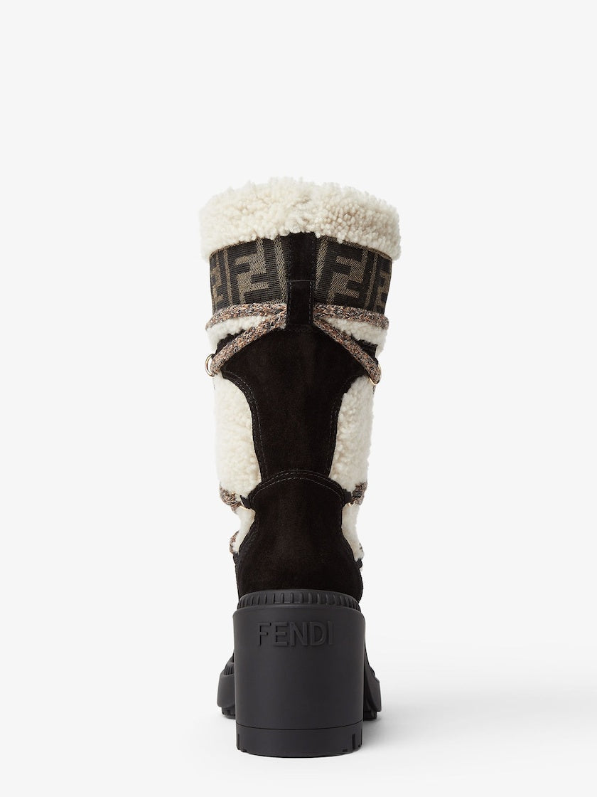 White Shearling and Suede Boots