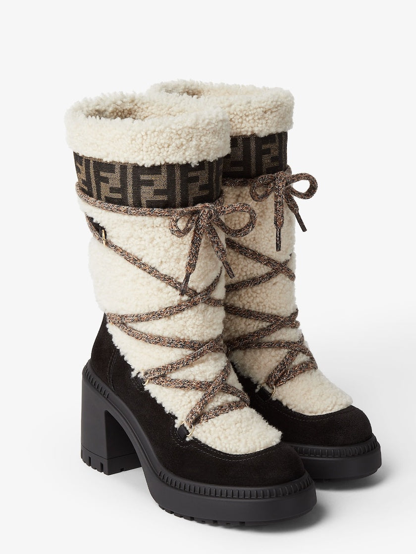 White Shearling and Suede Boots