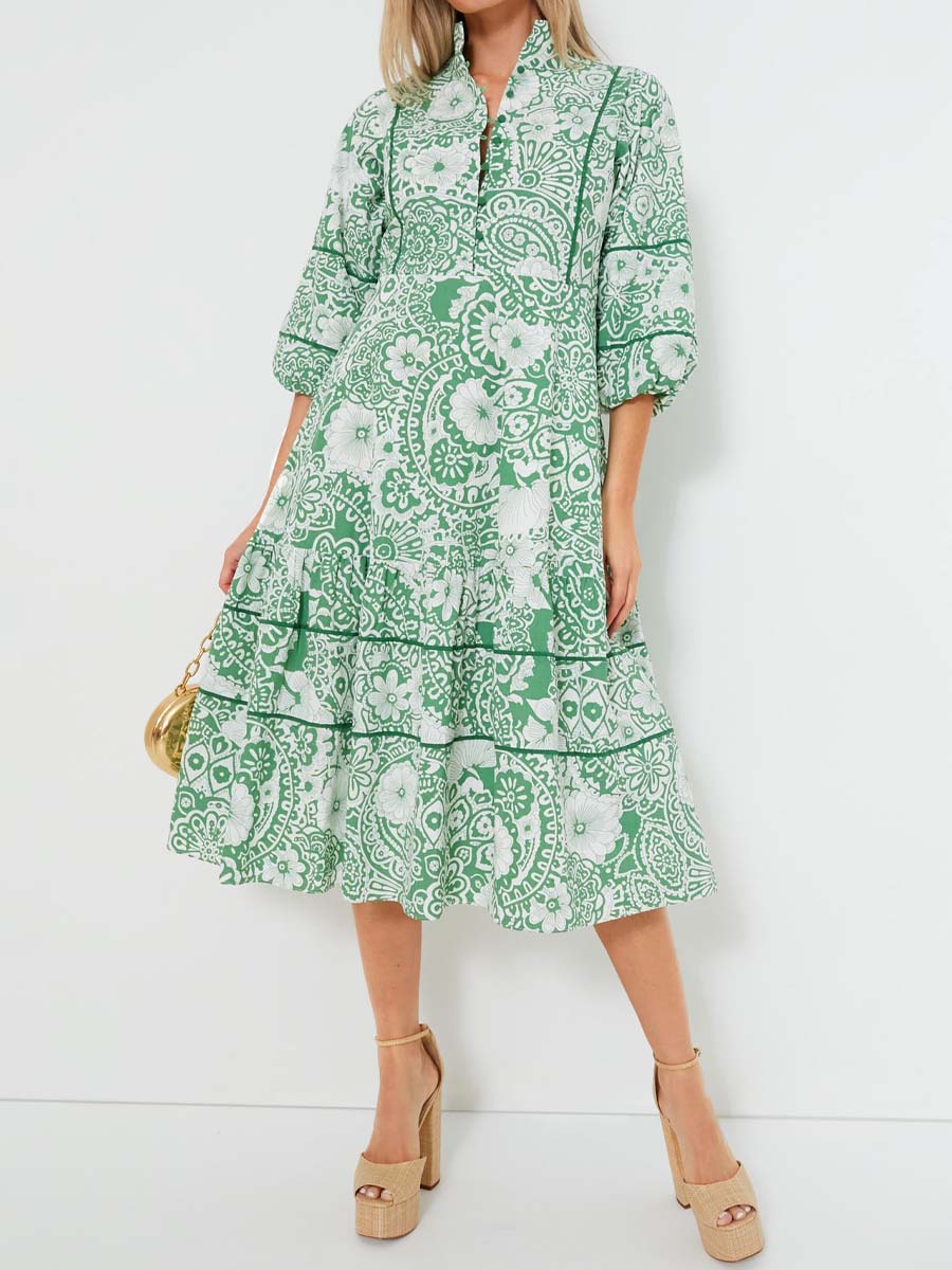 Floral Print Puff Sleeve Maxi Dress