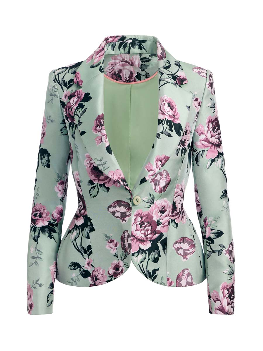 Elegant Floral Print High Waist Blazer & Skirts