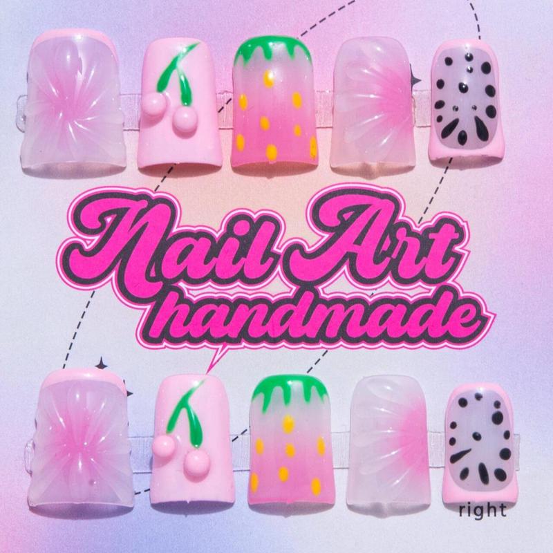 Y2K Style Rhinestone & Faux Pearl Decor Fake Nails, 10pcs/set Fashion Press On Nails For Women & Girls DIY Nail Art Beauty Products, Nail Charms