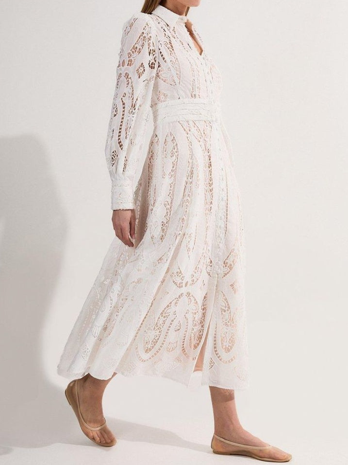 Cutwork Balloon Sleeve Woven Maxi Dress