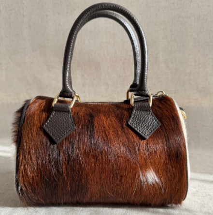Chic Contrast Cow Crossbody Boston Bag