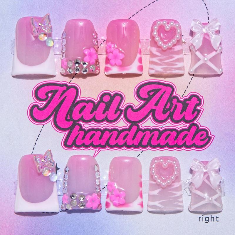 Y2K Style Ris & Fake Bearl Decor Fake Nails