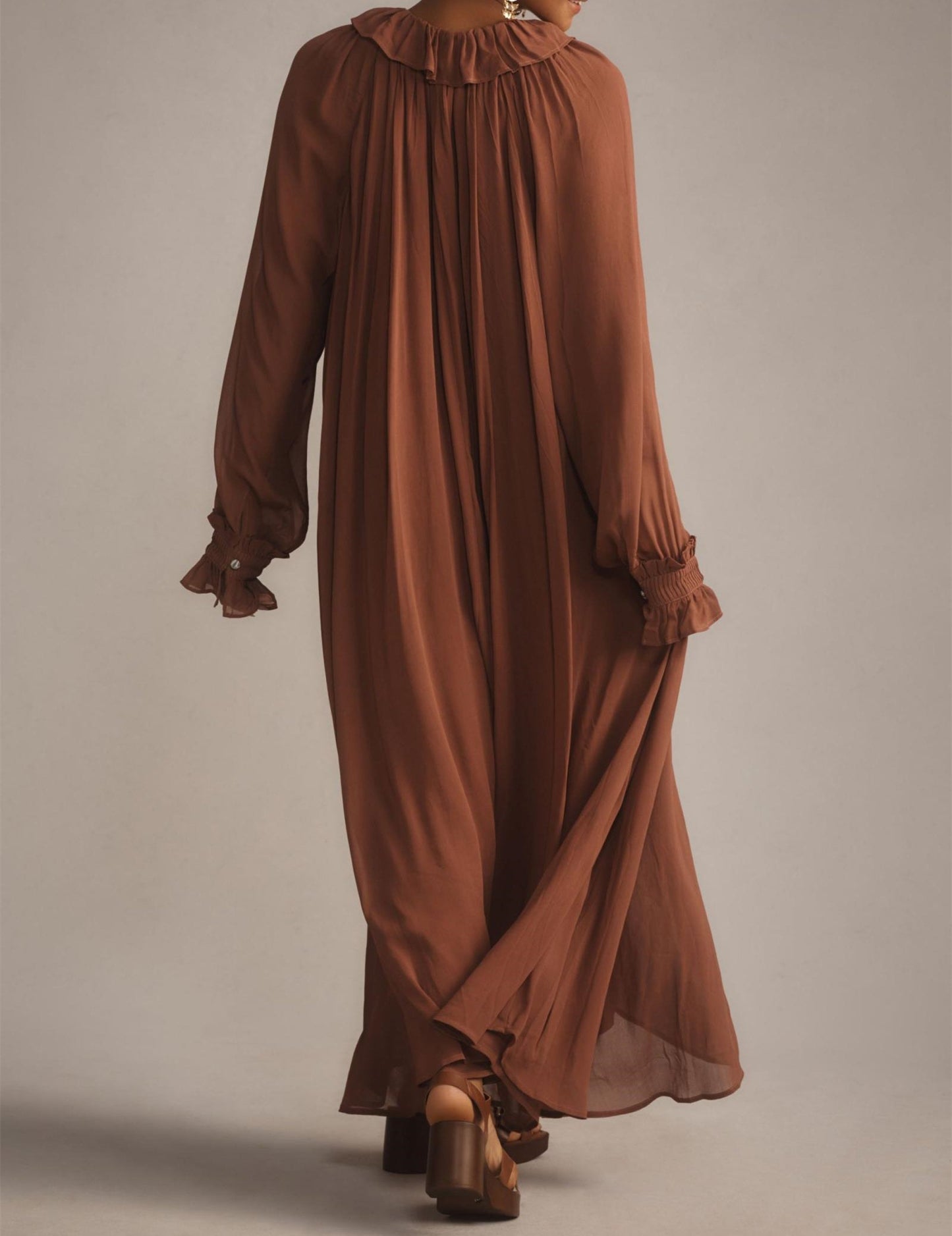 Elegant Solid Color Drawstring Maxi Dress