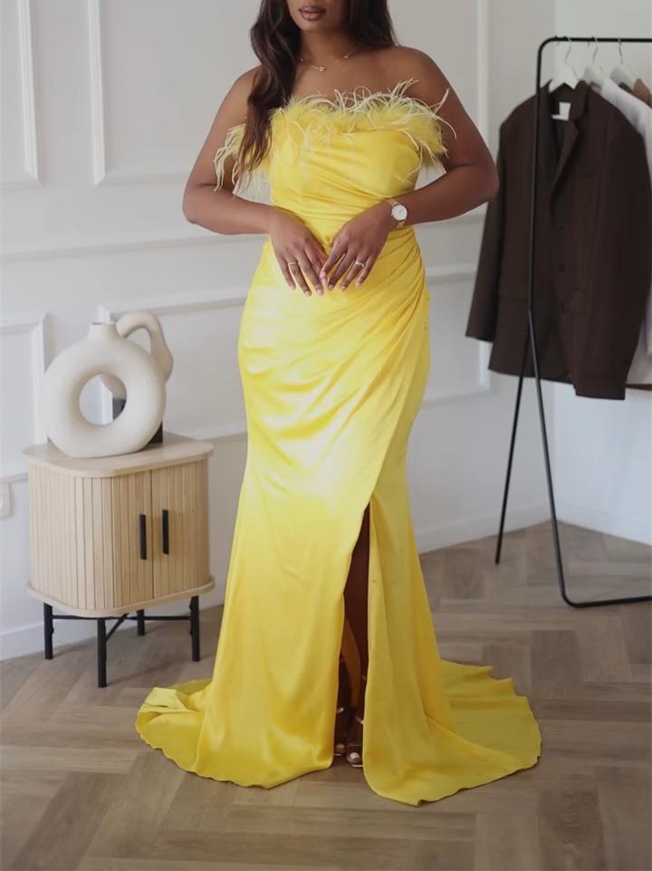 Goose Yellow Hair Collar Gown Dress