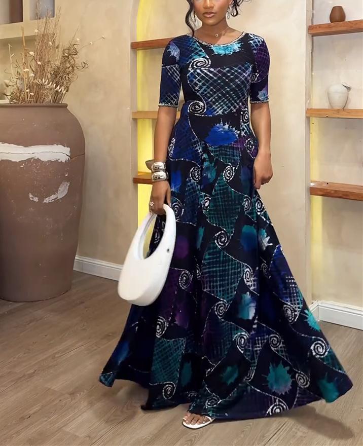 Dark Blue Floral Maxi Dress