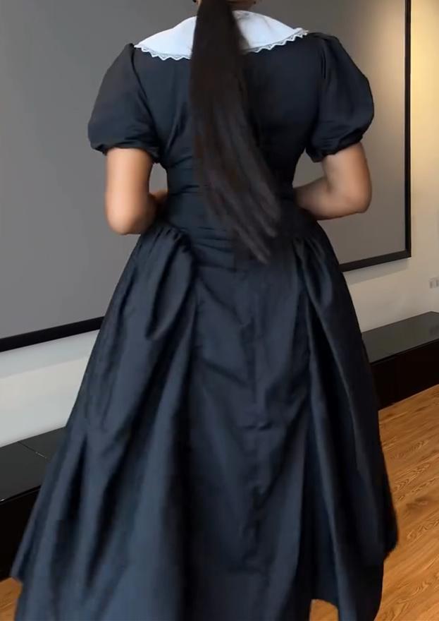 V Neck White Side Black Maxi Dress