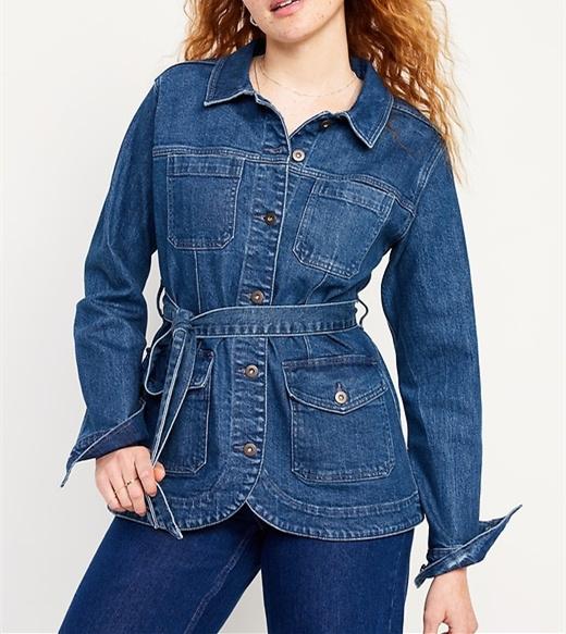 Denim Buttoned Tie Down Jacket