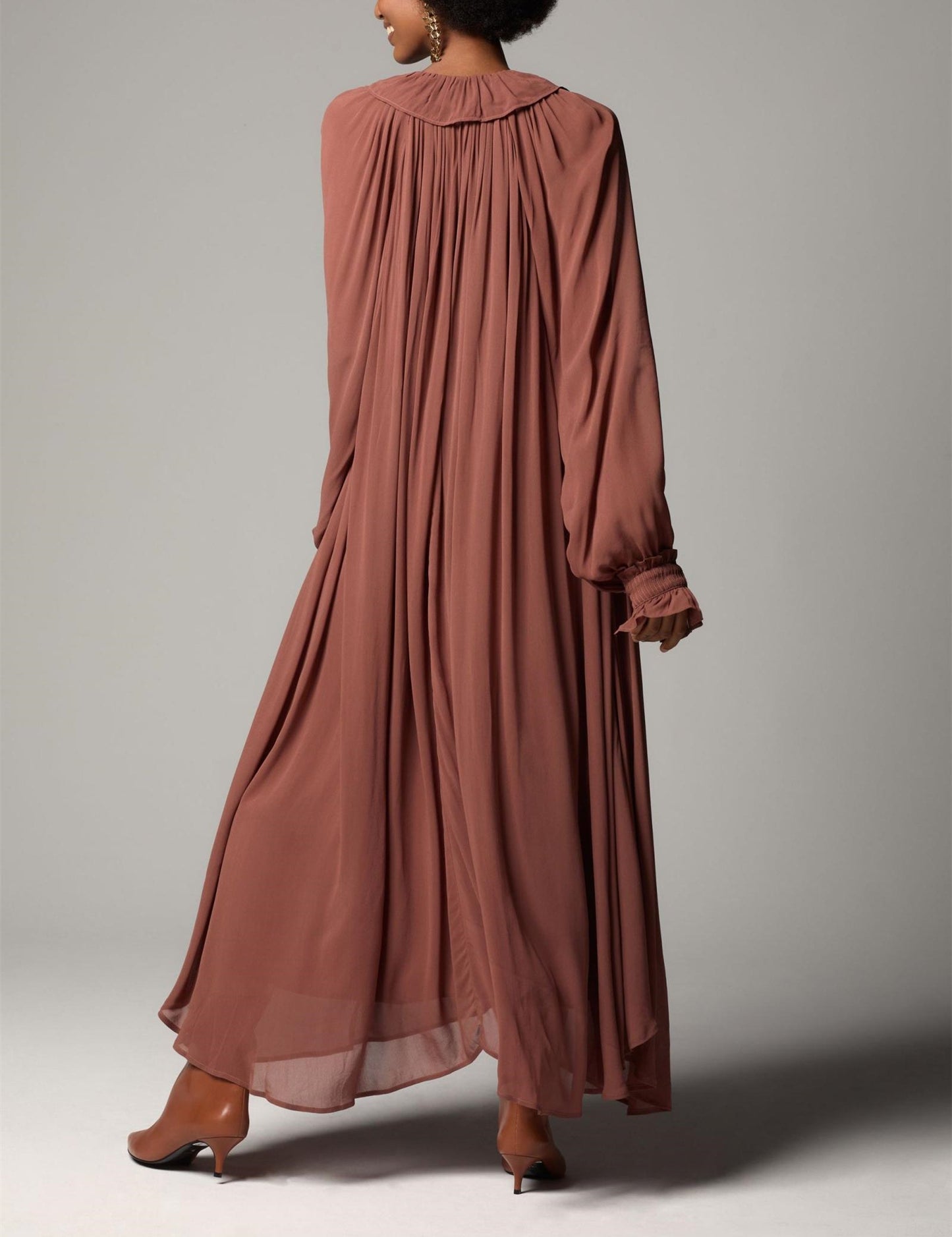 Elegant Solid Color Drawstring Maxi Dress