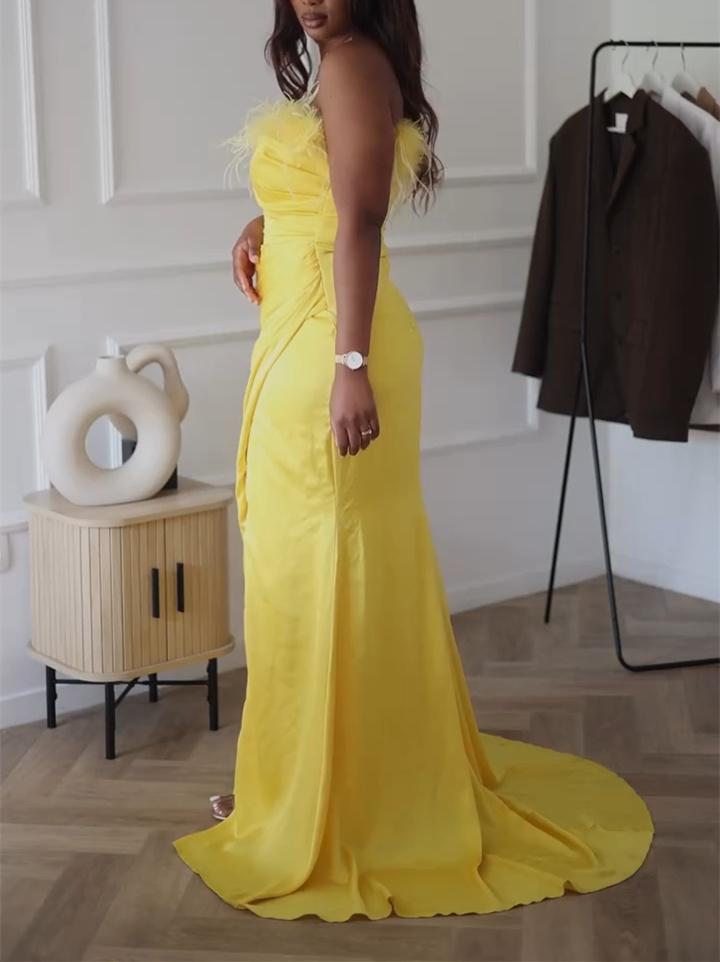 Goose Yellow Hair Collar Gown Dress