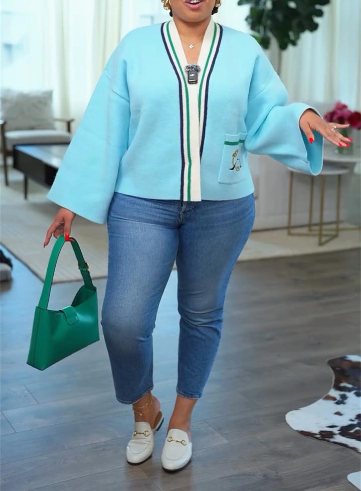 Blue Flared Sleeve Cardigan