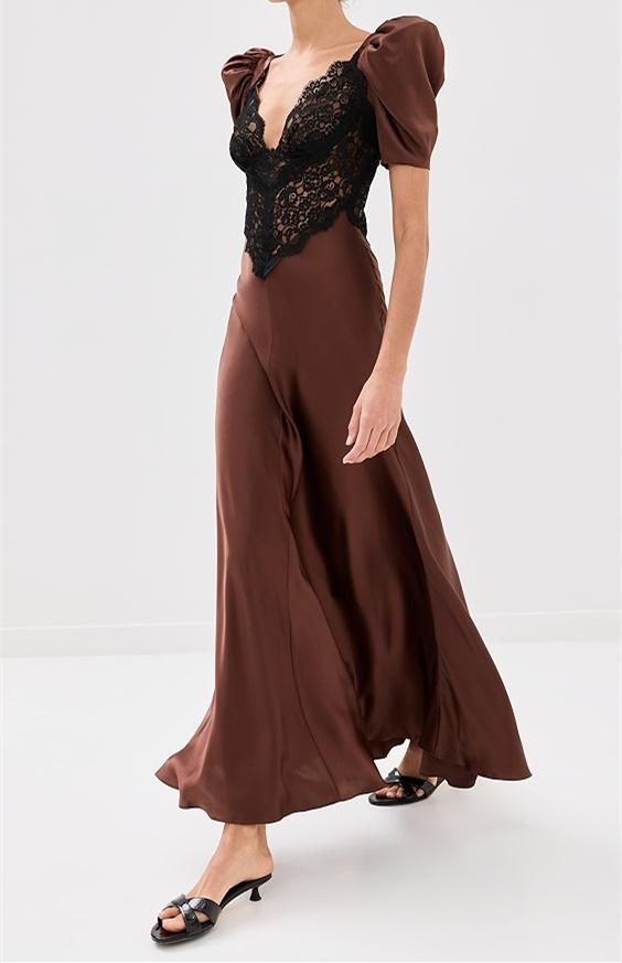 Brown Lace Gown Dress