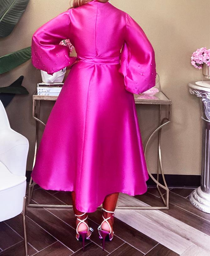 Solid Color Cubic Flower Pink Dress
