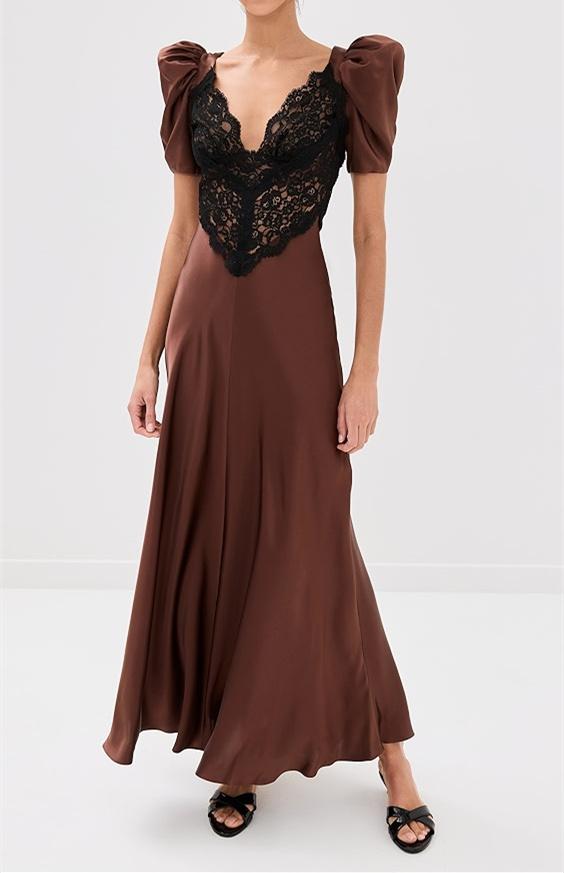 Brown Lace Gown Dress