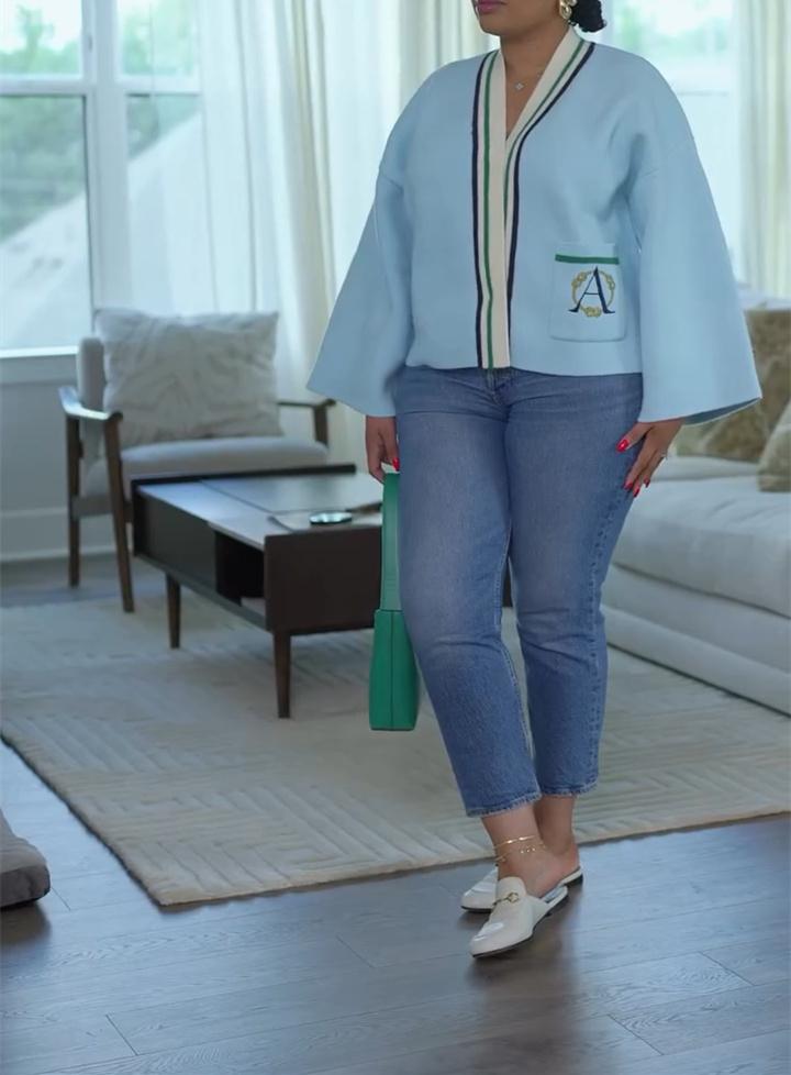 Blue Flared Sleeve Cardigan