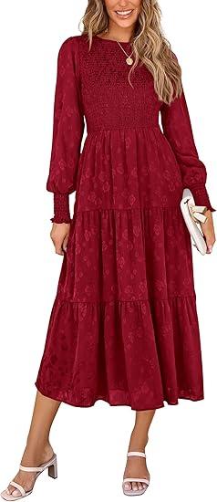 Red Dark Floral Autumn Dress