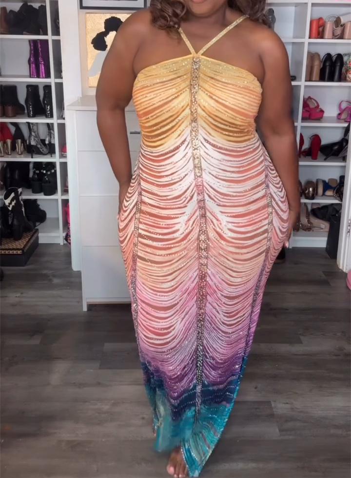 Glitter Colorful Halter Party Dress