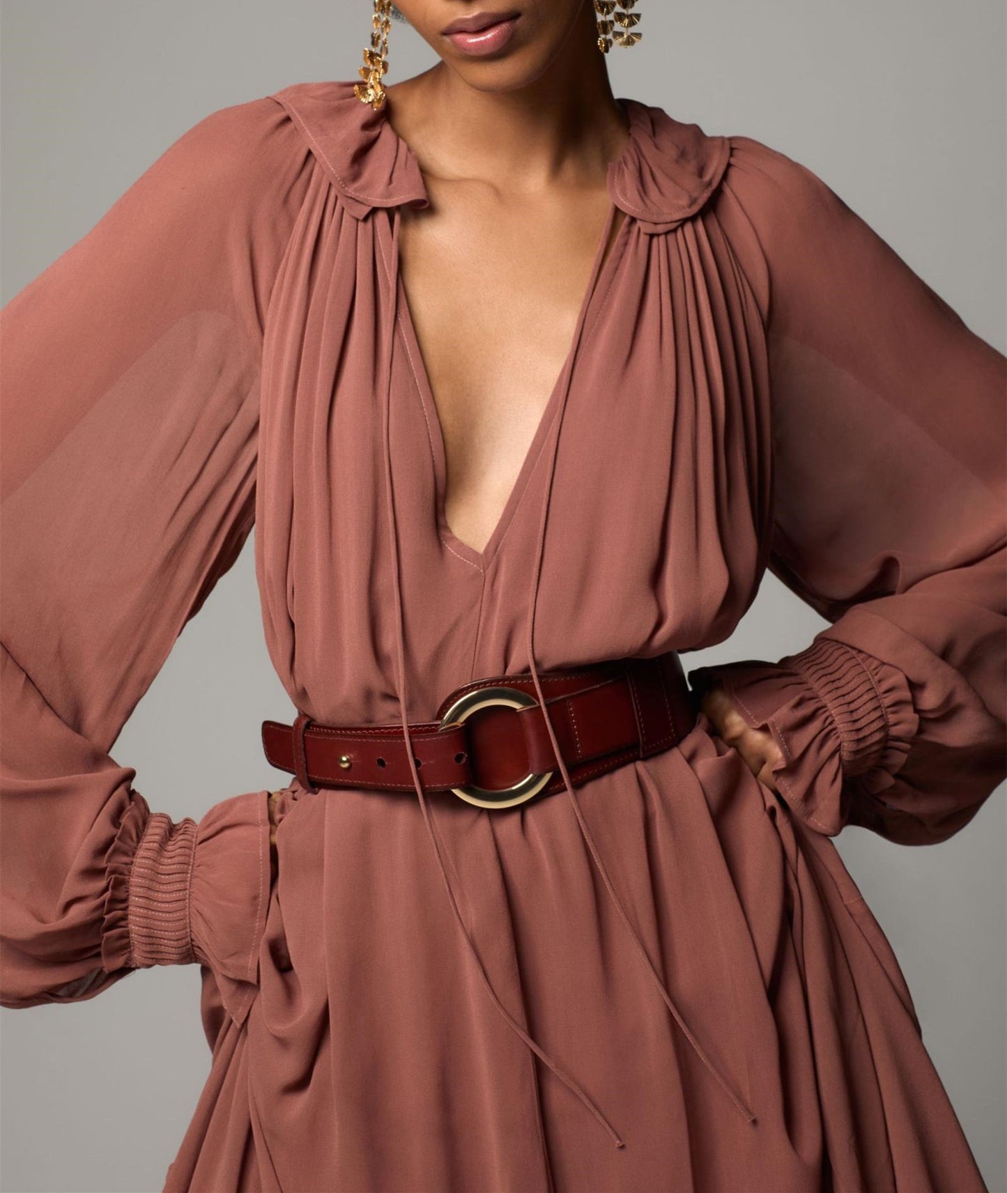 Elegant Solid Color Drawstring Maxi Dress