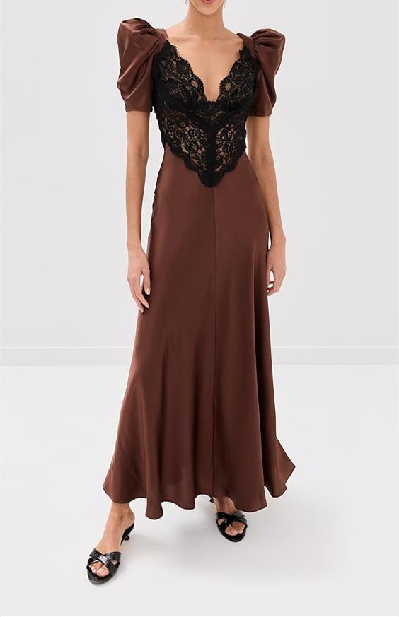 Brown Lace Gown Dress