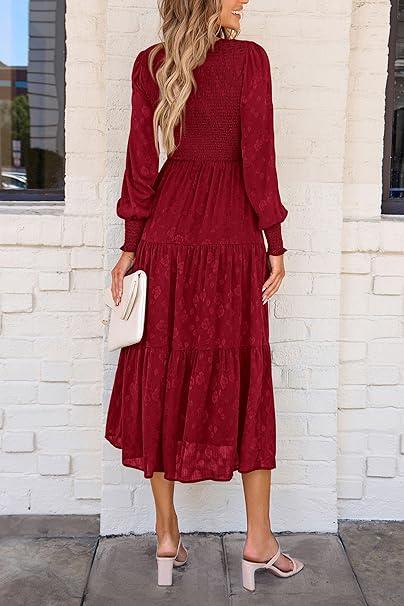 Red Dark Floral Autumn Dress