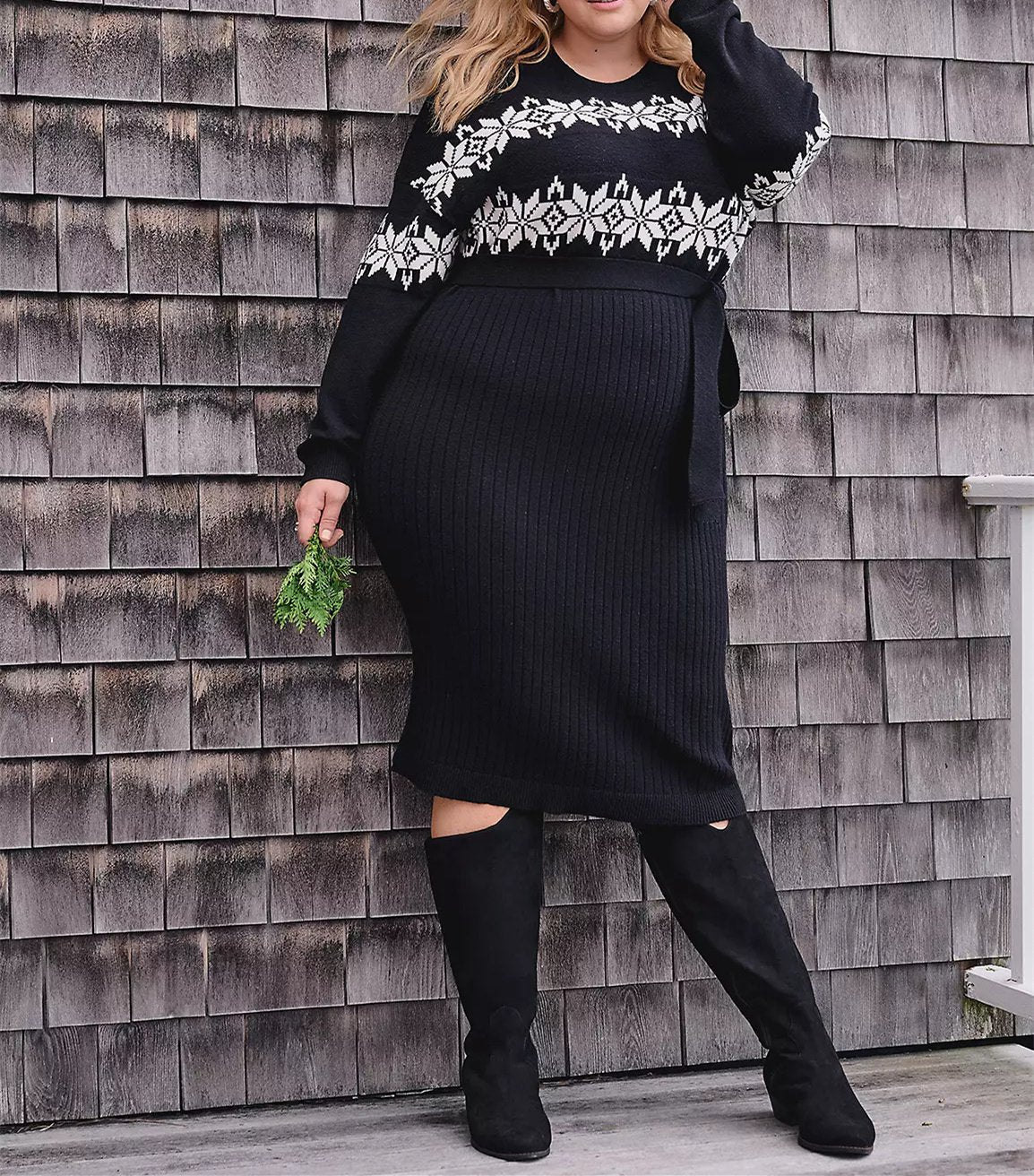 Snowflake Long Black Sweater