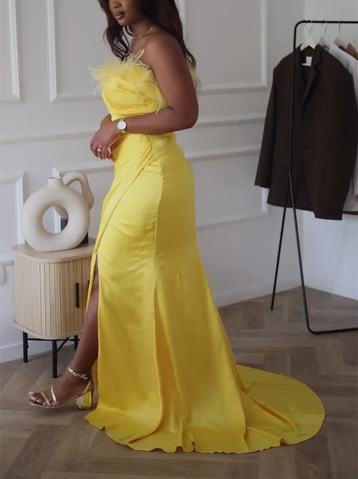 Goose Yellow Hair Collar Gown Dress