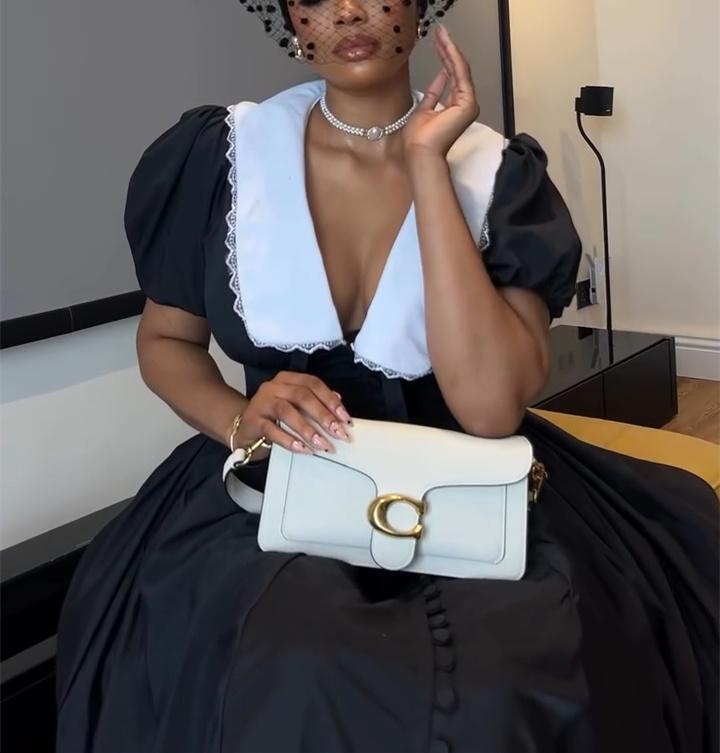 V Neck White Side Black Maxi Dress