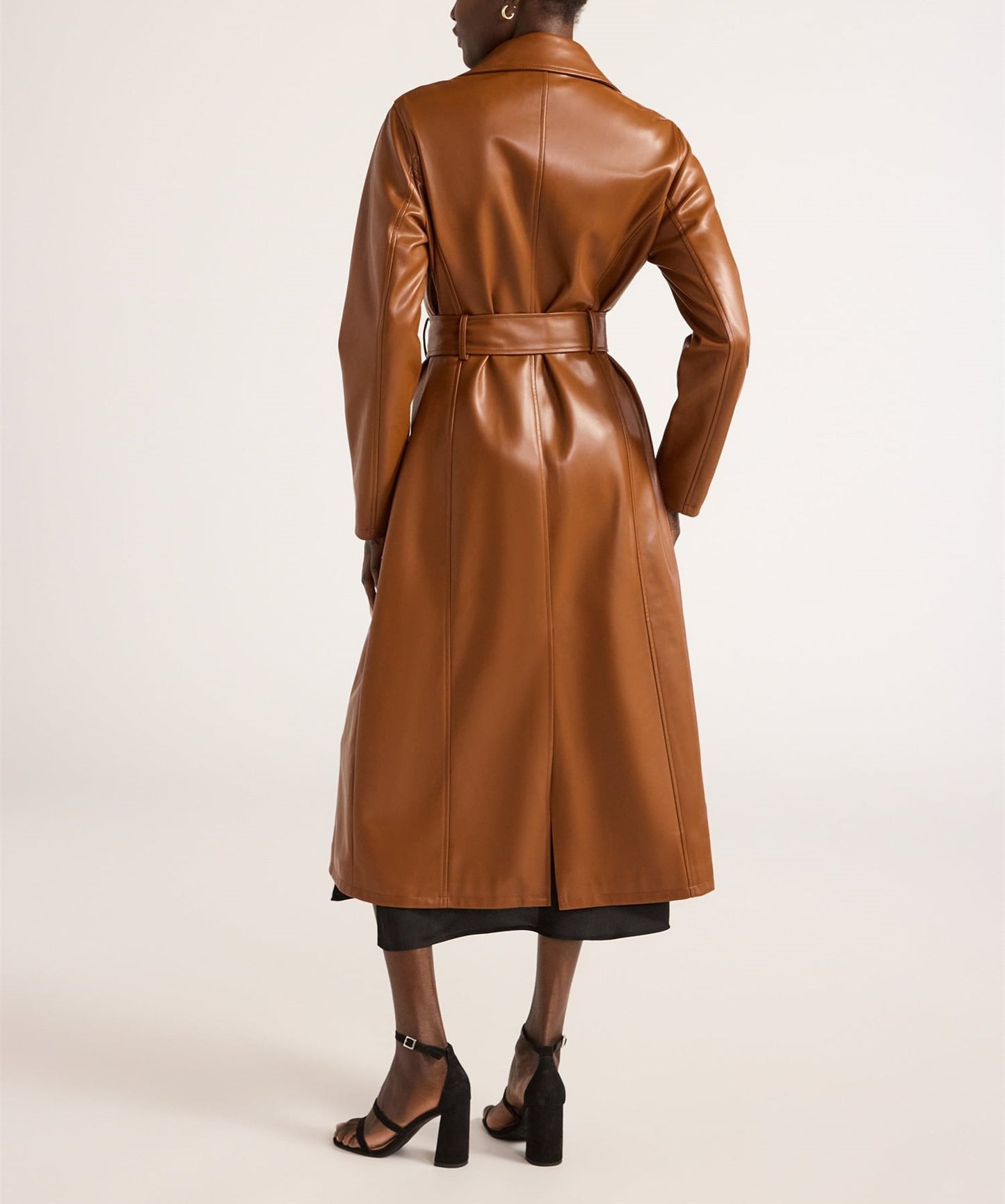Long Drawstring Lapel Leather Jacket