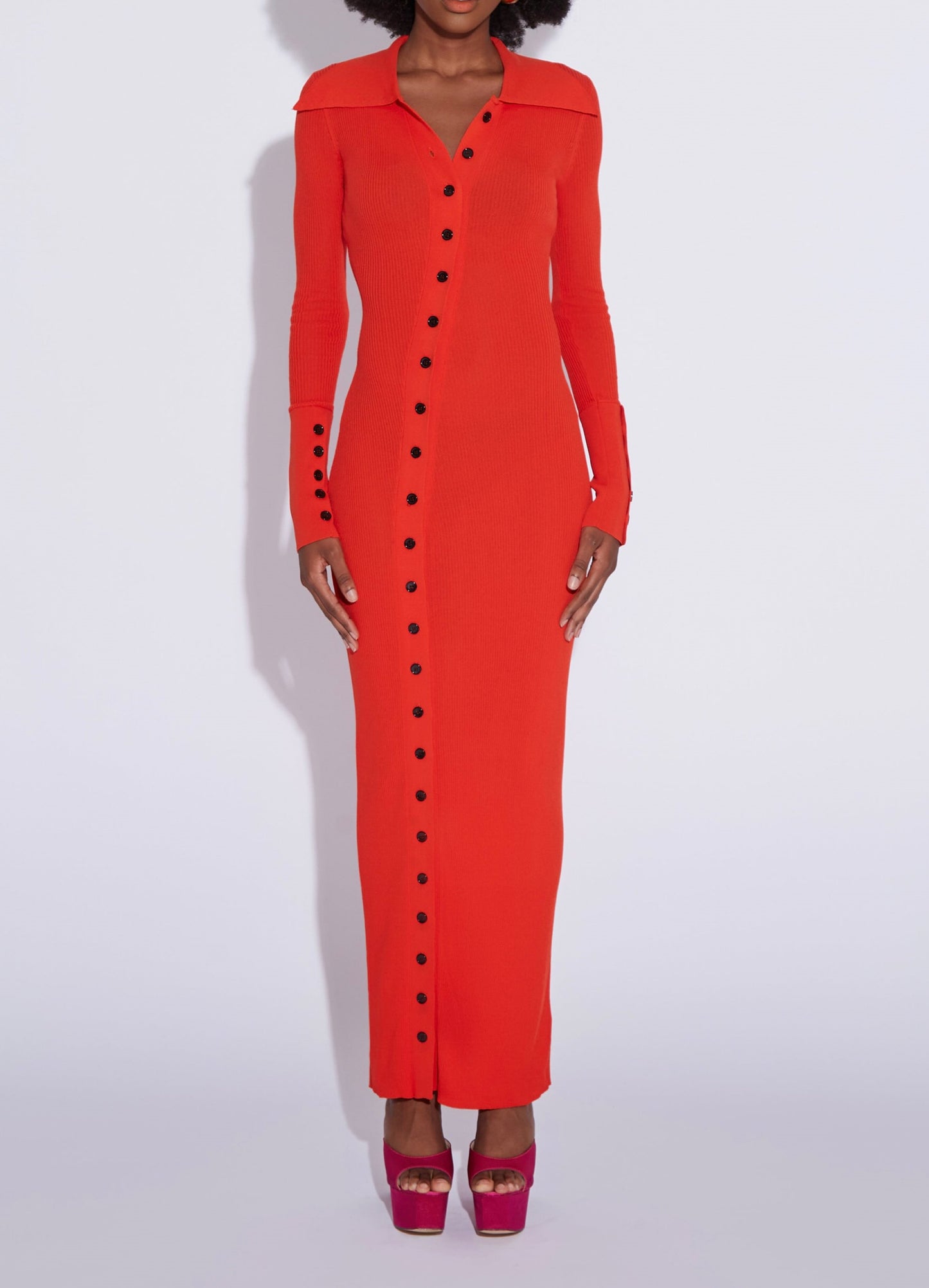 Red Black Button Sweater Dress
