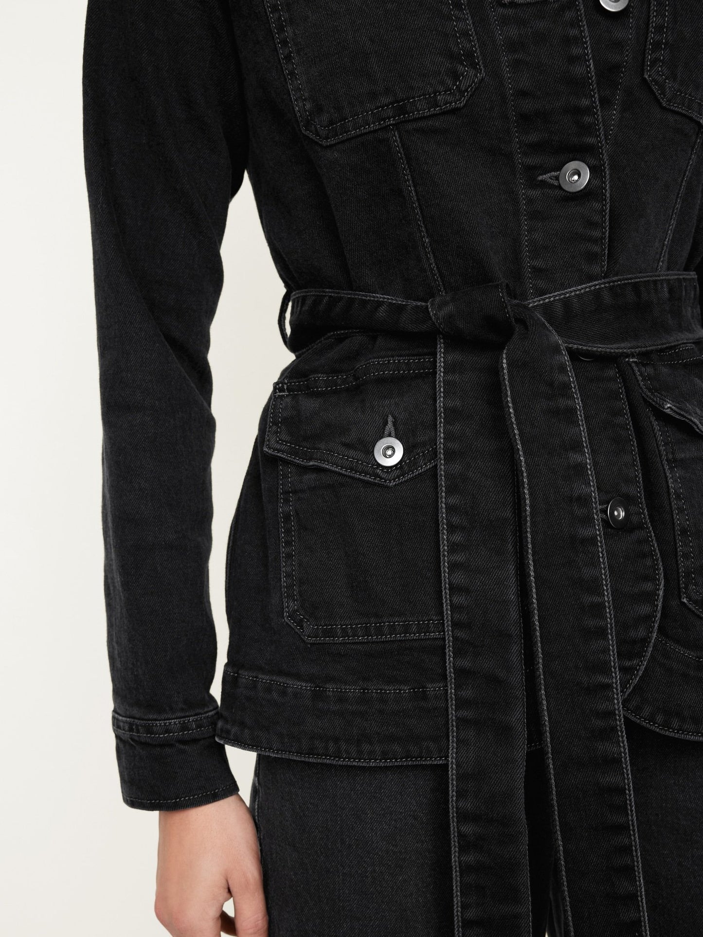 Denim Buttoned Tie Down Jacket