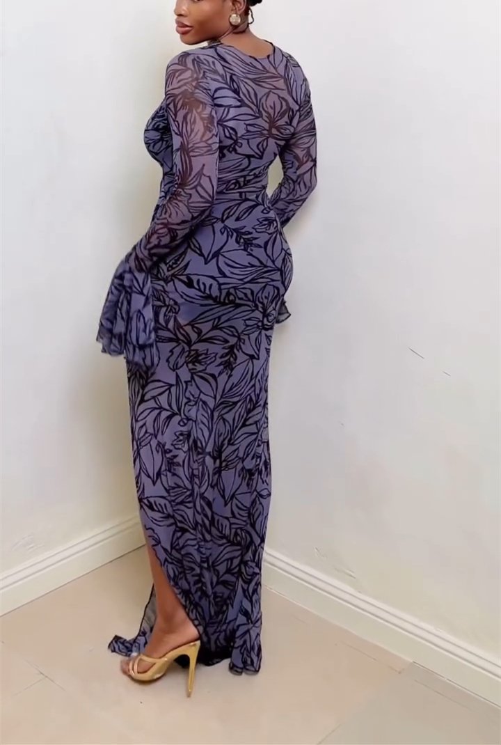 Flared Sleeve Slim Split Maxi Dress
