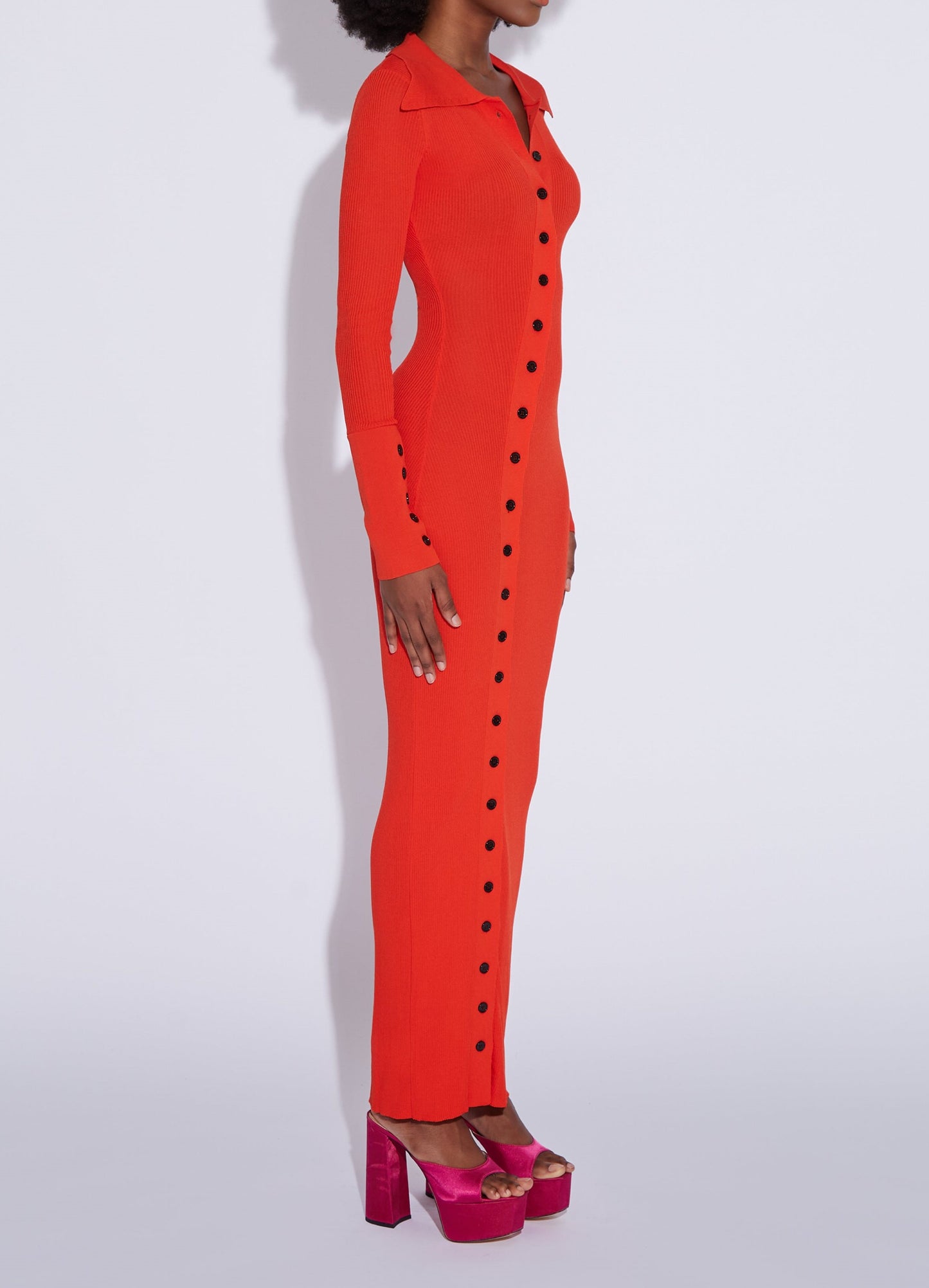 Red Black Button Sweater Dress