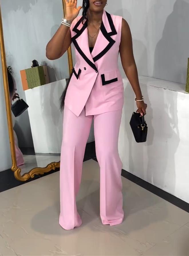 Pink Sleeveless Black Stripe Set