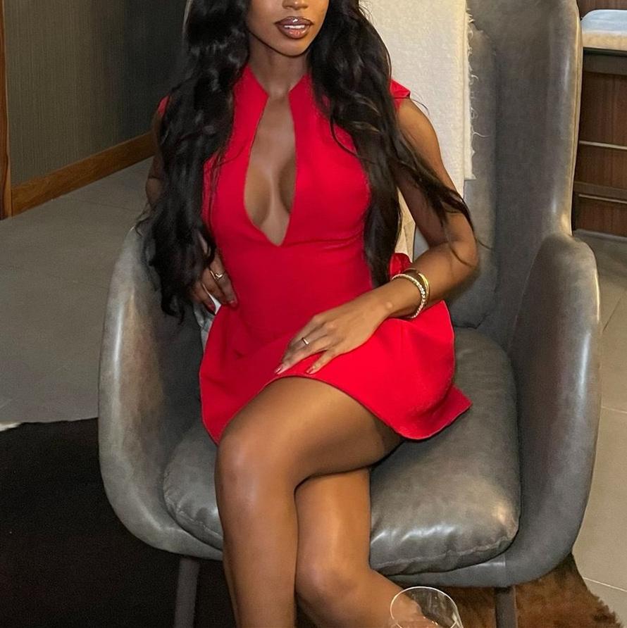 Red V-neck Sleeveless Mini Dress