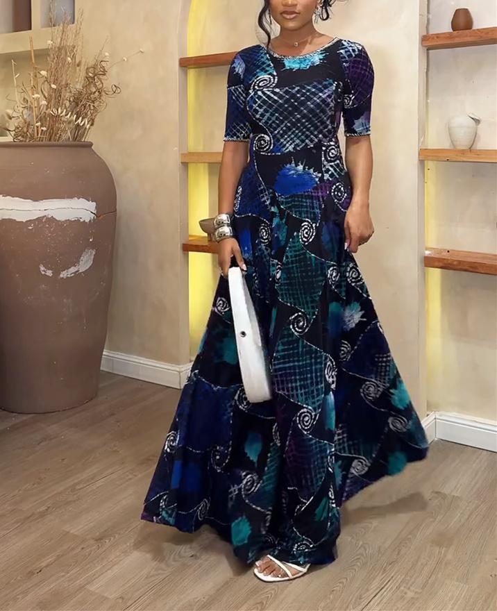 Dark Blue Floral Maxi Dress