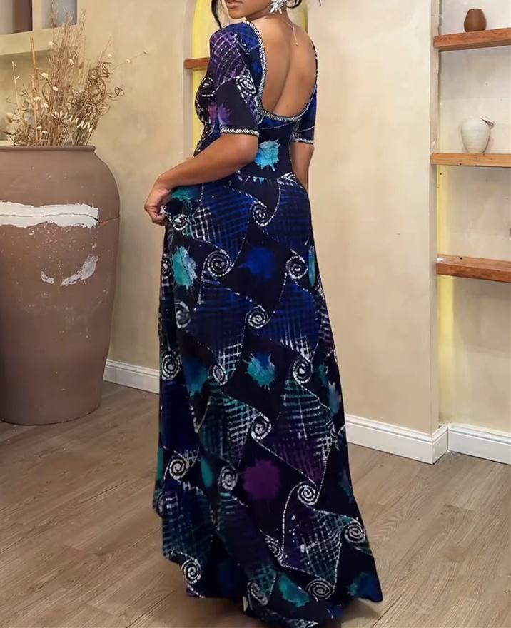 Dark Blue Floral Maxi Dress