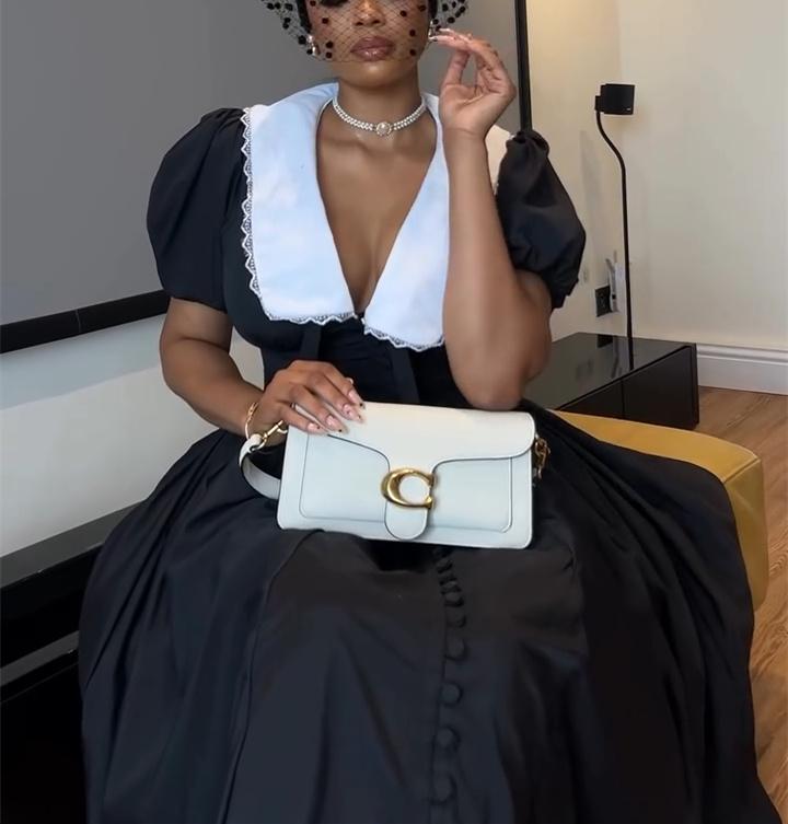 V Neck White Side Black Maxi Dress