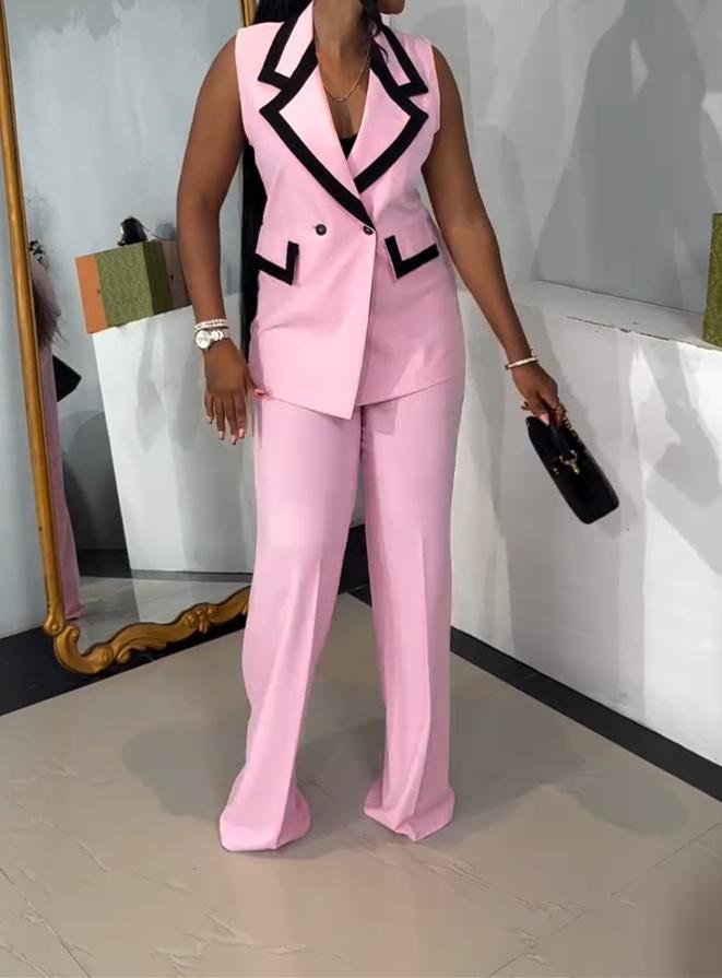 Pink Sleeveless Black Stripe Set