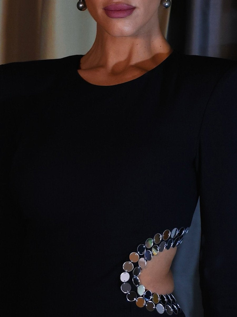 Sequined Slit Hem Cut Out Party Dress