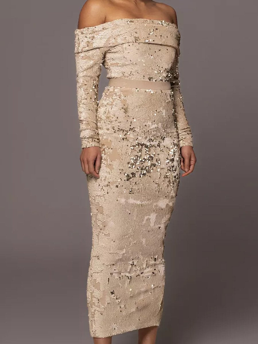(⏰Big Sale)Sequin Off Shoulder Sexy Maxi Dress
