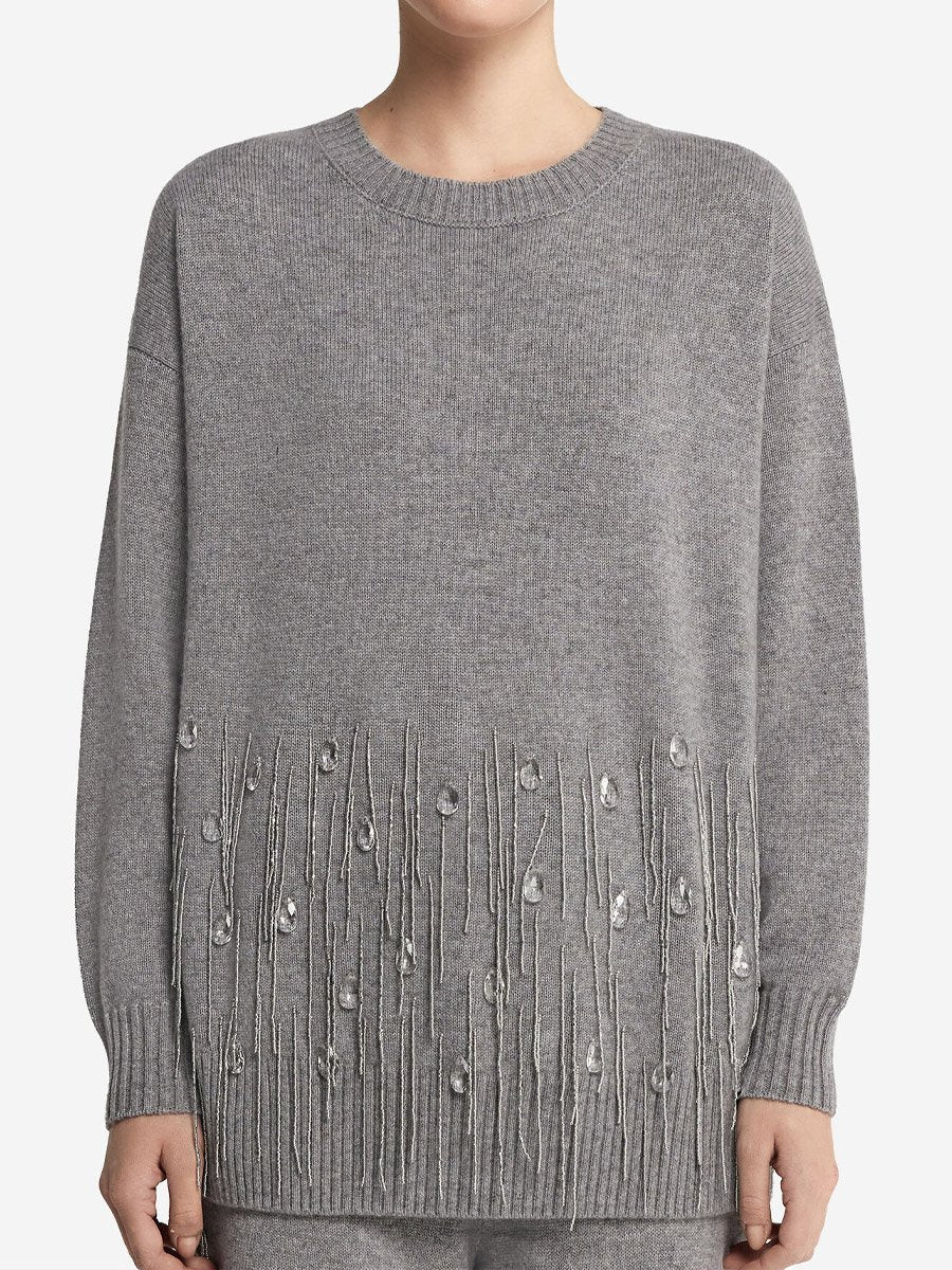 Elegant Fringed Flash Diamond Trim Knit Sweater Suit(two-piece)