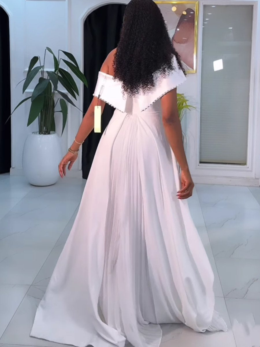 (⏰Big Sale)Off Shoulder Rhinestone Sparkle Pleated Party Dress
