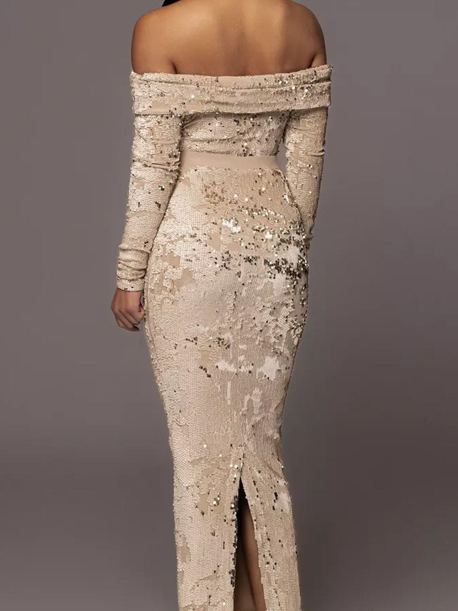 (⏰Big Sale)Sequin Off Shoulder Sexy Maxi Dress