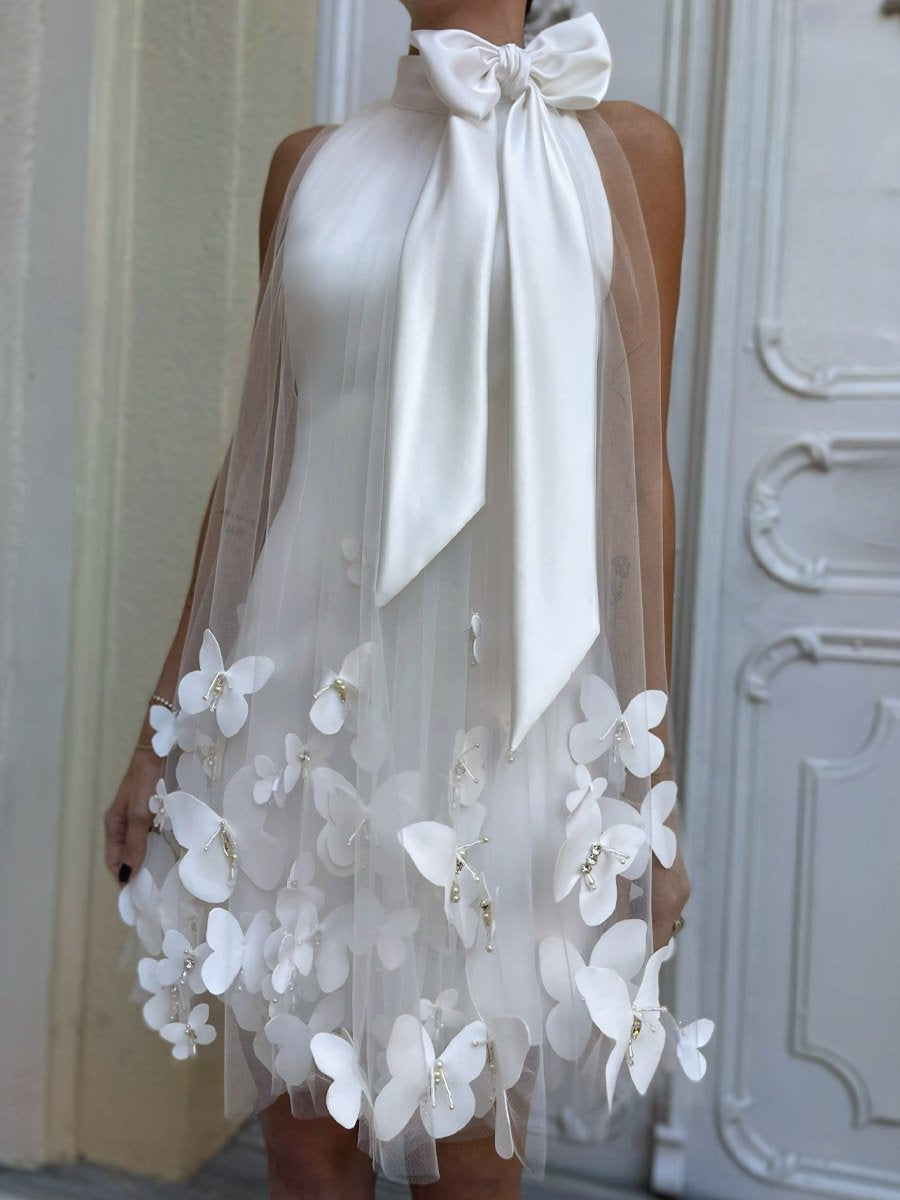 Bow Detail Butterfly Party Mini Dress